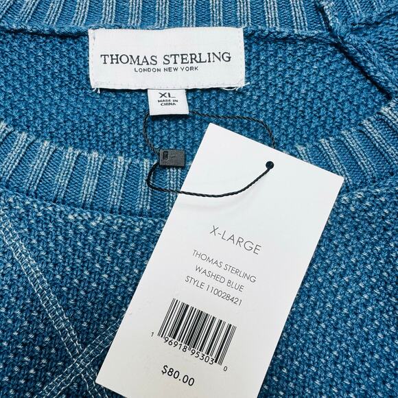 Thomas Sterling Washed Blue Denim-Style Knit Crewneck Sweater Size XL - Picture 3 of 7